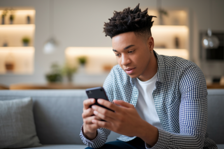 jeune-adulte-salon-moderne-smartphone