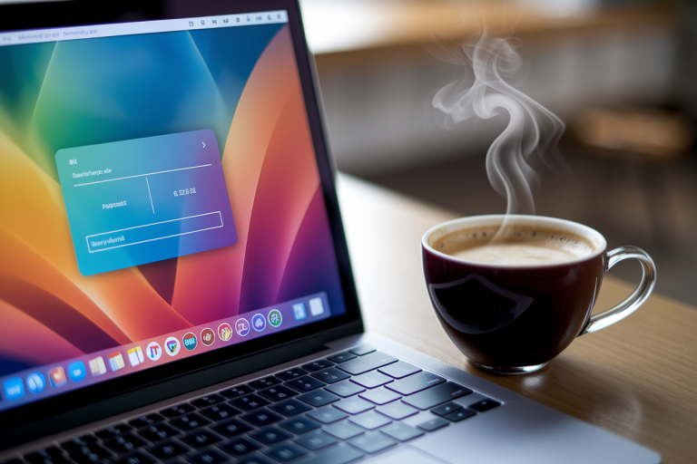ordinateur-ecran-floutee-tasse-cafe