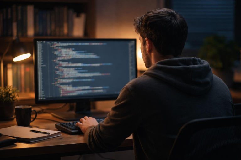 personne-bureau-ordinateur-code-livres