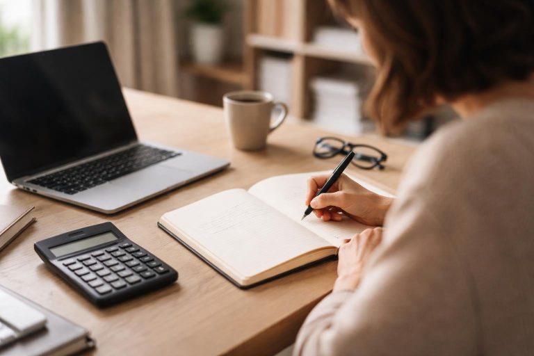 bureau-moderne-calculatrice-ordinateur-carnet